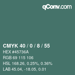 カラーコード: CMYK 40 / 0 / 8 / 55 | qconv.com