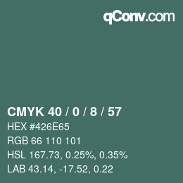 カラーコード: CMYK 40 / 0 / 8 / 57 | qconv.com