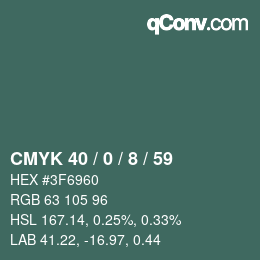 颜色代码: CMYK 40 / 0 / 8 / 59 | qconv.com