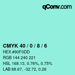カラーコード: CMYK 40 / 0 / 8 / 6 | qconv.com