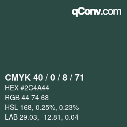 Color code: CMYK 40 / 0 / 8 / 71 | qconv.com