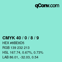 カラーコード: CMYK 40 / 0 / 8 / 9 | qconv.com
