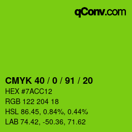 カラーコード: CMYK 40 / 0 / 91 / 20 | qconv.com
