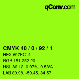 カラーコード: CMYK 40 / 0 / 92 / 1 | qconv.com