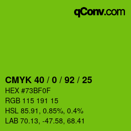 カラーコード: CMYK 40 / 0 / 92 / 25 | qconv.com