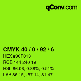 カラーコード: CMYK 40 / 0 / 92 / 6 | qconv.com