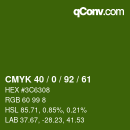 颜色代码: CMYK 40 / 0 / 92 / 61 | qconv.com