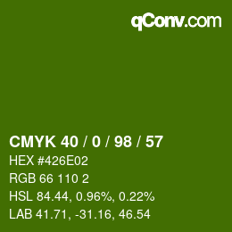 Color code: CMYK 40 / 0 / 98 / 57 | qconv.com