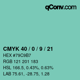 カラーコード: CMYK 40 / 0 / 9 / 21 | qconv.com