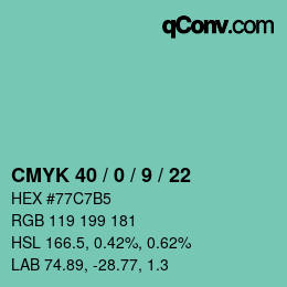 Color code: CMYK 40 / 0 / 9 / 22 | qconv.com