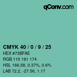 Color code: CMYK 40 / 0 / 9 / 25 | qconv.com