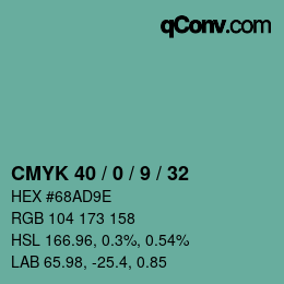 カラーコード: CMYK 40 / 0 / 9 / 32 | qconv.com