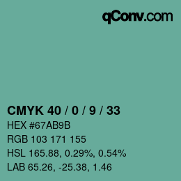 Color code: CMYK 40 / 0 / 9 / 33 | qconv.com