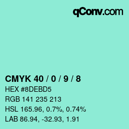 カラーコード: CMYK 40 / 0 / 9 / 8 | qconv.com