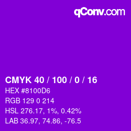 Code couleur: CMYK 40 / 100 / 0 / 16 | qconv.com