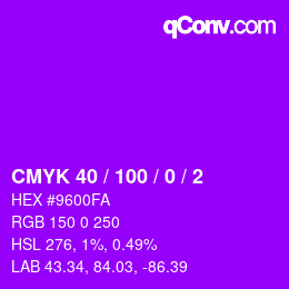 カラーコード: CMYK 40 / 100 / 0 / 2 | qconv.com