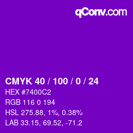 カラーコード: CMYK 40 / 100 / 0 / 24 | qconv.com