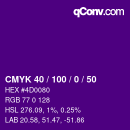 Color code: CMYK 40 / 100 / 0 / 50 | qconv.com