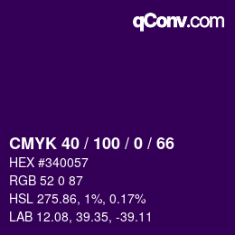 カラーコード: CMYK 40 / 100 / 0 / 66 | qconv.com