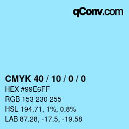 颜色代码: CMYK 40 / 10 / 0 / 0 | qconv.com