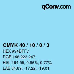カラーコード: CMYK 40 / 10 / 0 / 3 | qconv.com