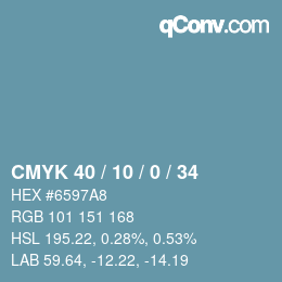 カラーコード: CMYK 40 / 10 / 0 / 34 | qconv.com