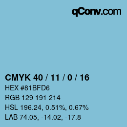 カラーコード: CMYK 40 / 11 / 0 / 16 | qconv.com