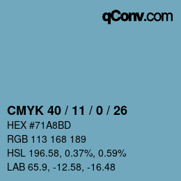カラーコード: CMYK 40 / 11 / 0 / 26 | qconv.com