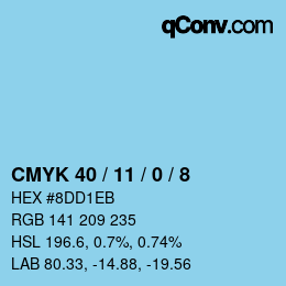 カラーコード: CMYK 40 / 11 / 0 / 8 | qconv.com