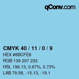 颜色代码: CMYK 40 / 11 / 0 / 9 | qconv.com