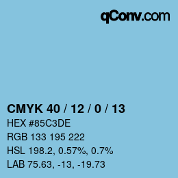 カラーコード: CMYK 40 / 12 / 0 / 13 | qconv.com