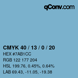 カラーコード: CMYK 40 / 13 / 0 / 20 | qconv.com