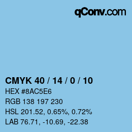 颜色代码: CMYK 40 / 14 / 0 / 10 | qconv.com