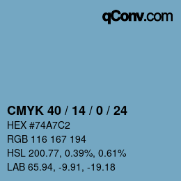 カラーコード: CMYK 40 / 14 / 0 / 24 | qconv.com
