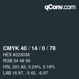 カラーコード: CMYK 40 / 14 / 0 / 78 | qconv.com