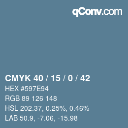 Color code: CMYK 40 / 15 / 0 / 42 | qconv.com