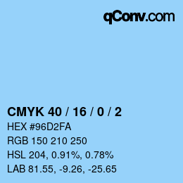 カラーコード: CMYK 40 / 16 / 0 / 2 | qconv.com