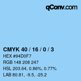 カラーコード: CMYK 40 / 16 / 0 / 3 | qconv.com