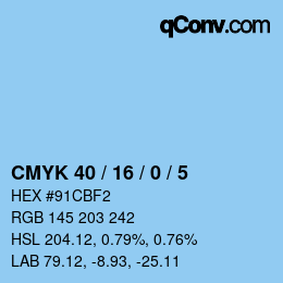 カラーコード: CMYK 40 / 16 / 0 / 5 | qconv.com