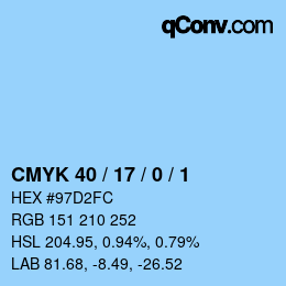 カラーコード: CMYK 40 / 17 / 0 / 1 | qconv.com