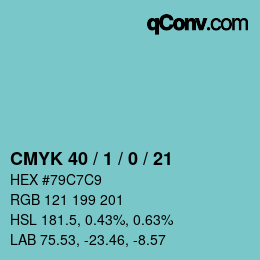 カラーコード: CMYK 40 / 1 / 0 / 21 | qconv.com