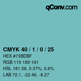 カラーコード: CMYK 40 / 1 / 0 / 25 | qconv.com