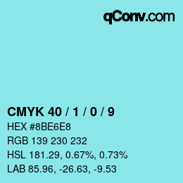 カラーコード: CMYK 40 / 1 / 0 / 9 | qconv.com