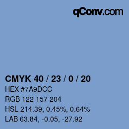 カラーコード: CMYK 40 / 23 / 0 / 20 | qconv.com