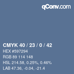 Color code: CMYK 40 / 23 / 0 / 42 | qconv.com