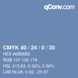 カラーコード: CMYK 40 / 24 / 0 / 30 | qconv.com