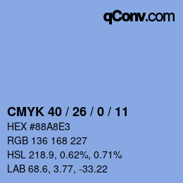 カラーコード: CMYK 40 / 26 / 0 / 11 | qconv.com