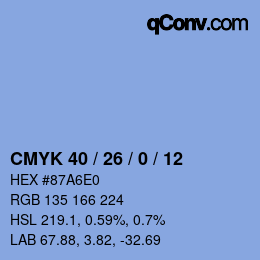 カラーコード: CMYK 40 / 26 / 0 / 12 | qconv.com