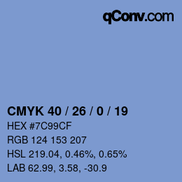 カラーコード: CMYK 40 / 26 / 0 / 19 | qconv.com