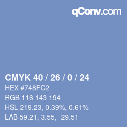カラーコード: CMYK 40 / 26 / 0 / 24 | qconv.com